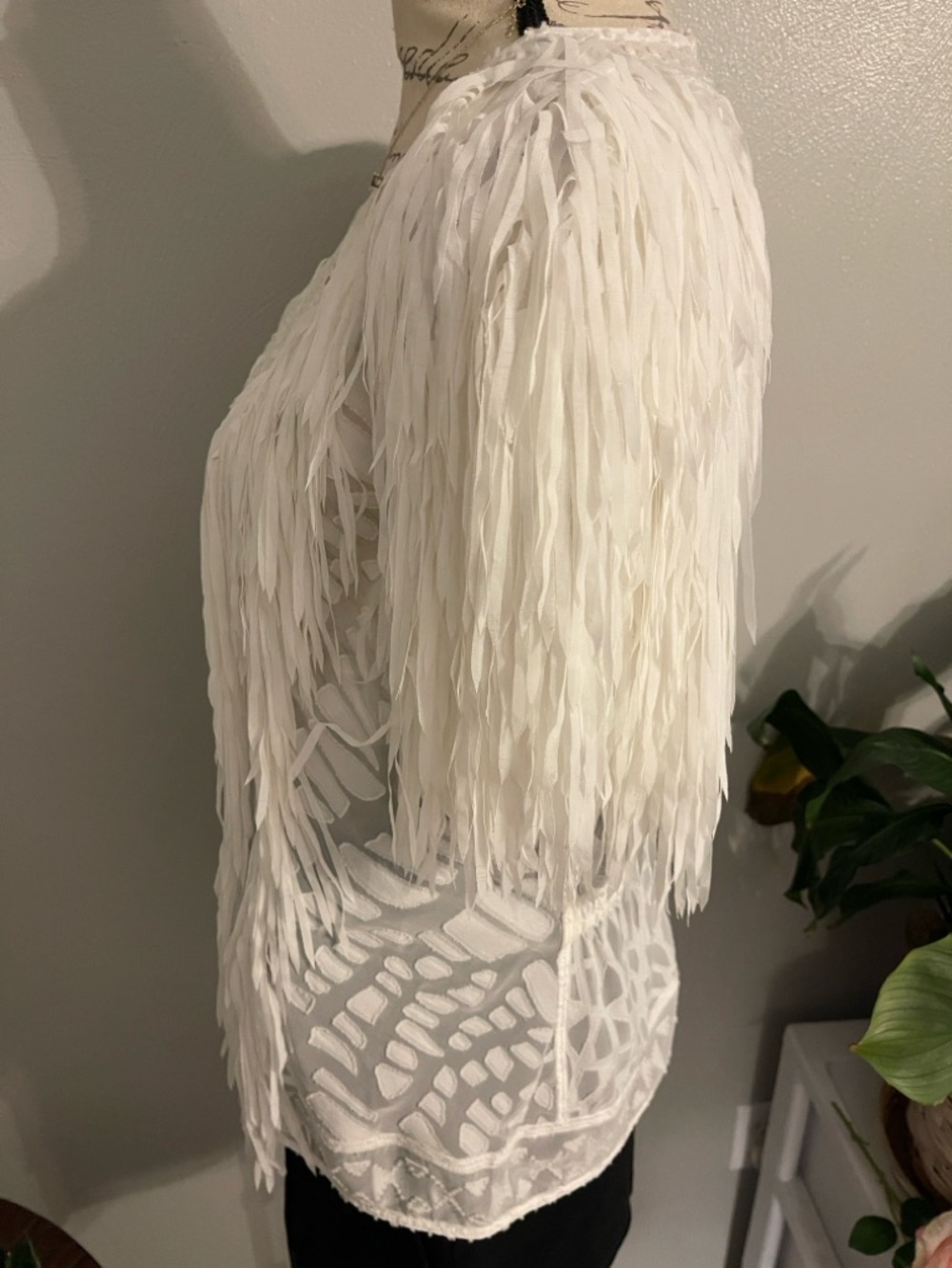 Byron Lars White Fringe Sheer Blouse Size 8 Boho Festival Western Top - Picture 2 of 7